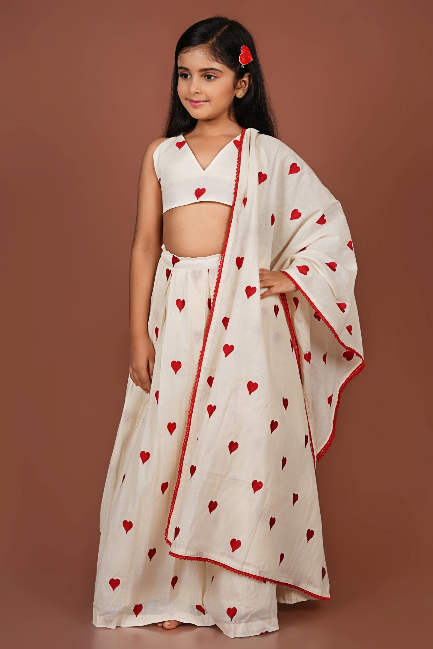 Adorable Embroidered Heart Lehenga Dupatta Set