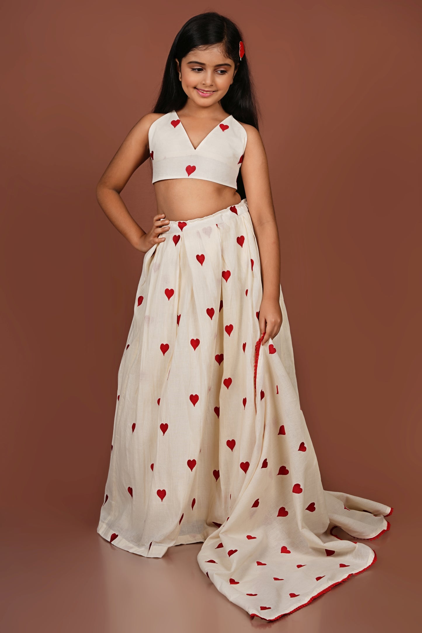 Adorable Embroidered Heart Lehenga Dupatta Set