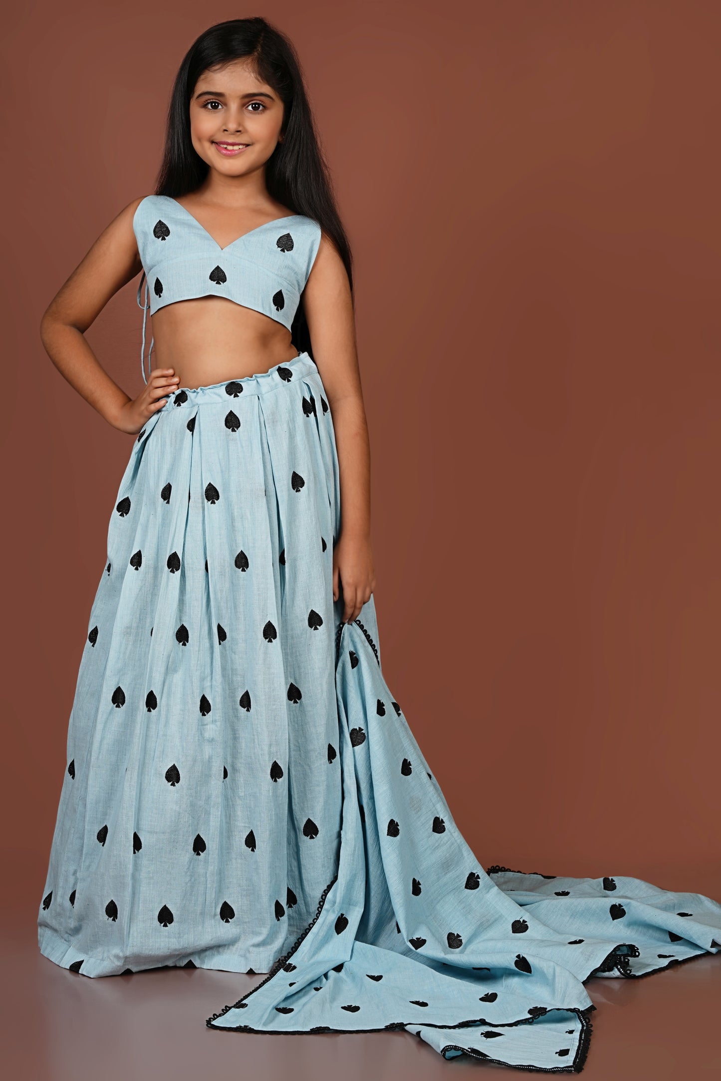 Adorable Greyish Blue Spade Embroidered Lehenga Set