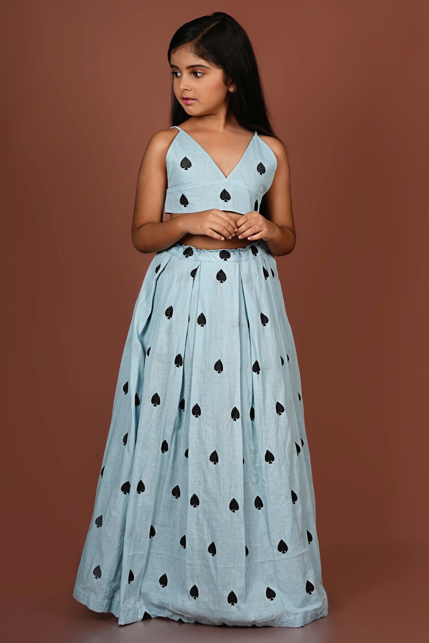 Adorable Greyish Blue Spade Embroidered Lehenga Set