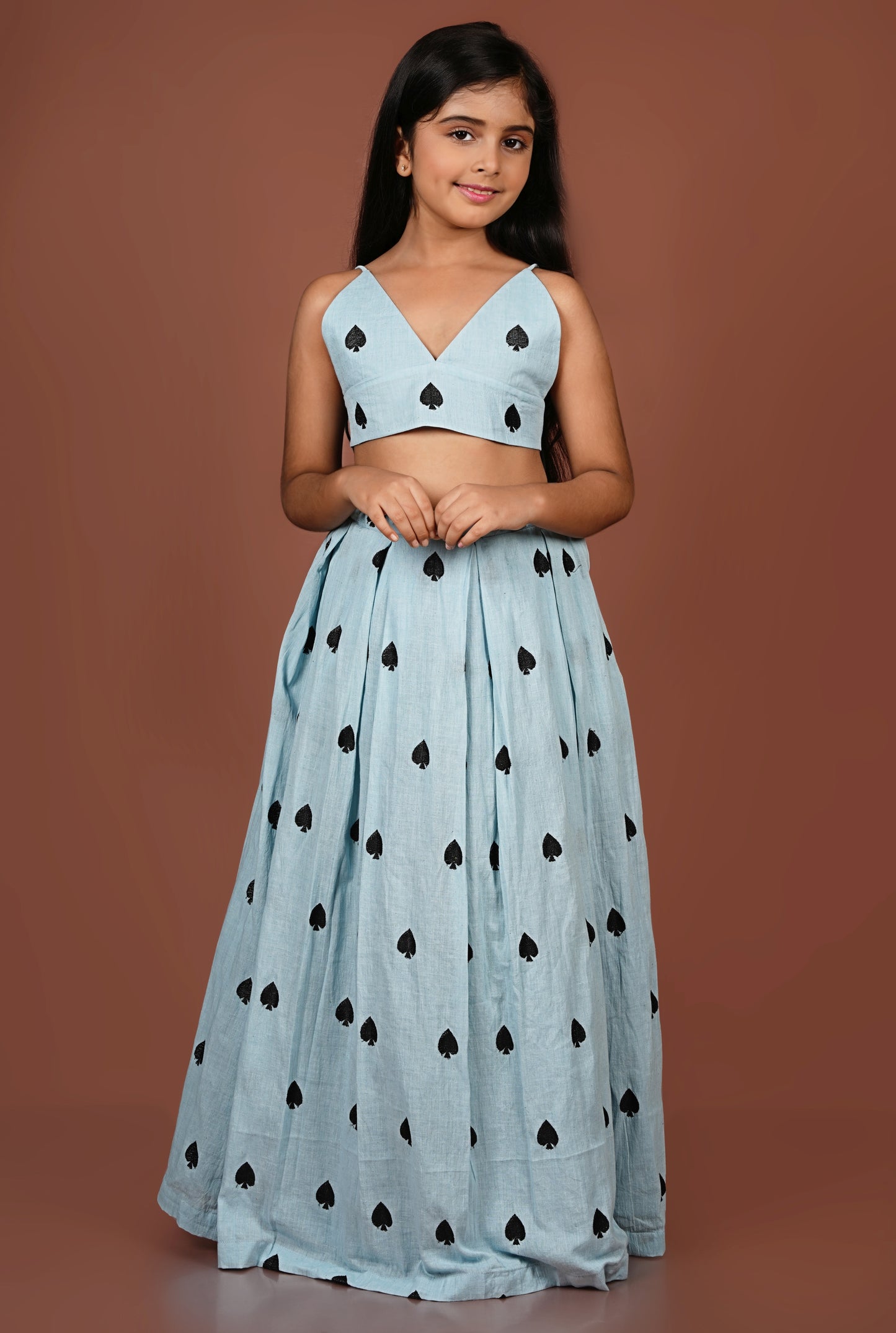 Adorable Greyish Blue Spade Embroidered Lehenga Set