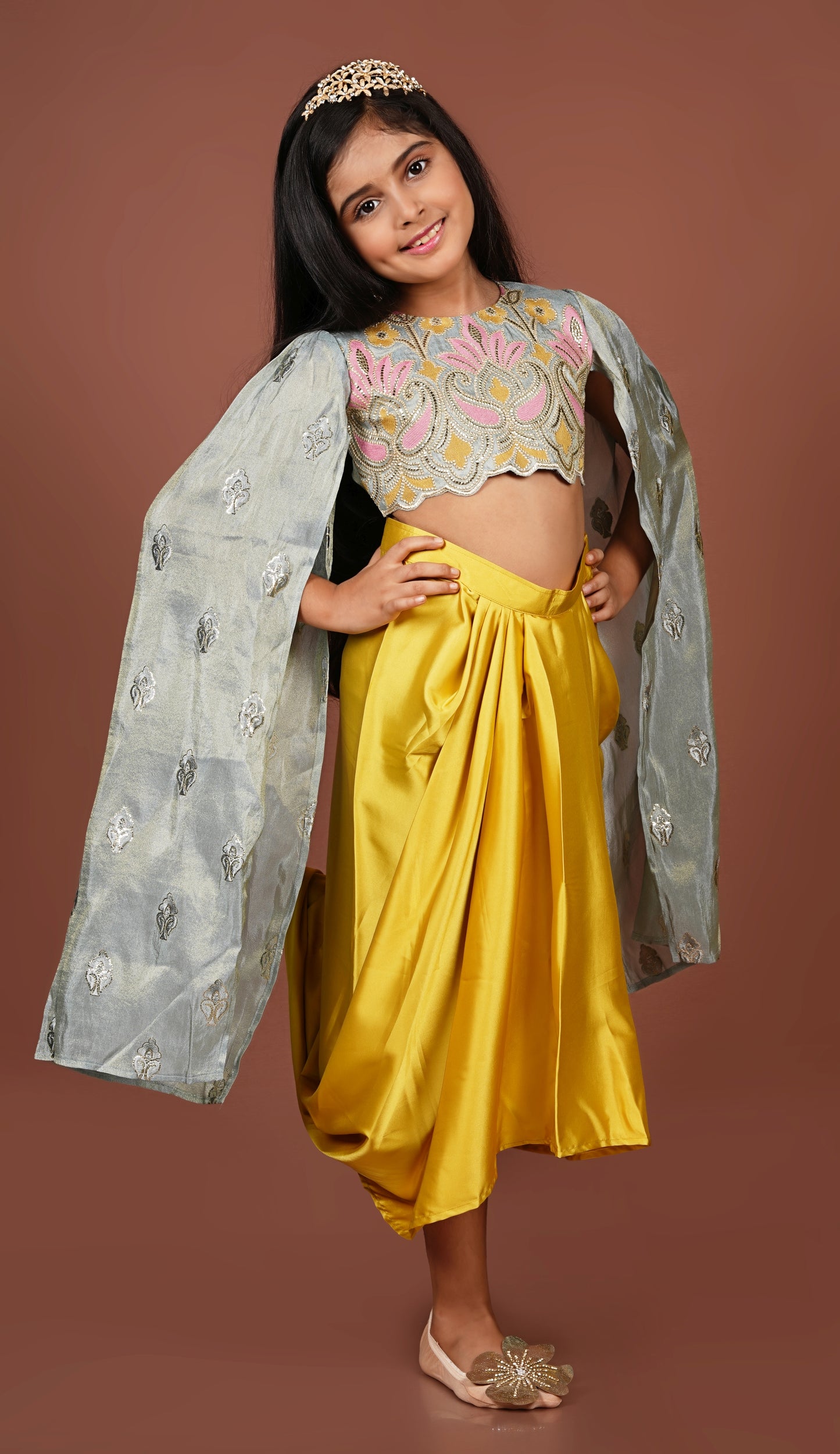 Twinkle Twirl Dhoti Set with Dazzling Ensemble Top