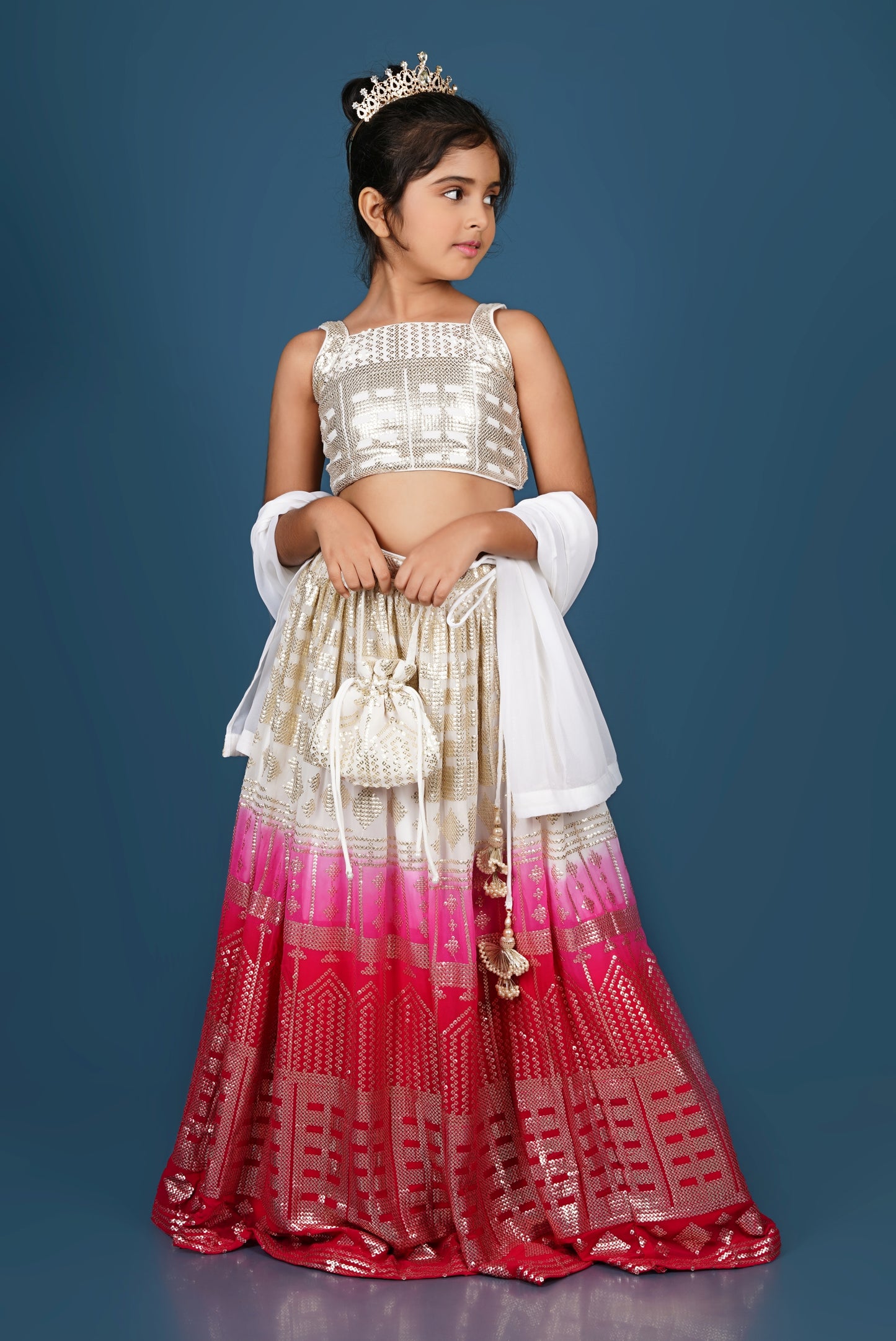 Top and Lehenga with sequins embroidery on it