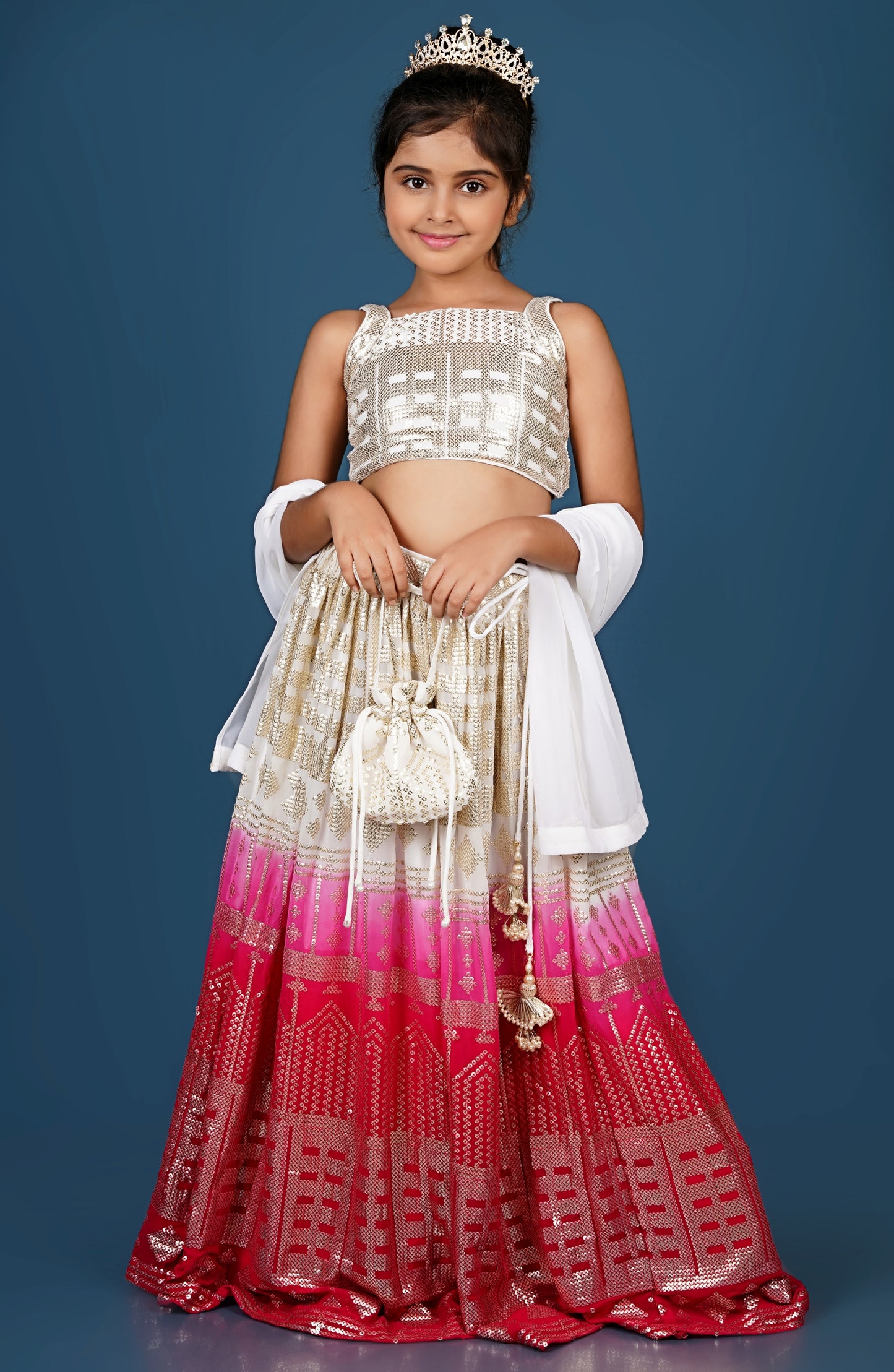 Top and Lehenga with sequins embroidery on it