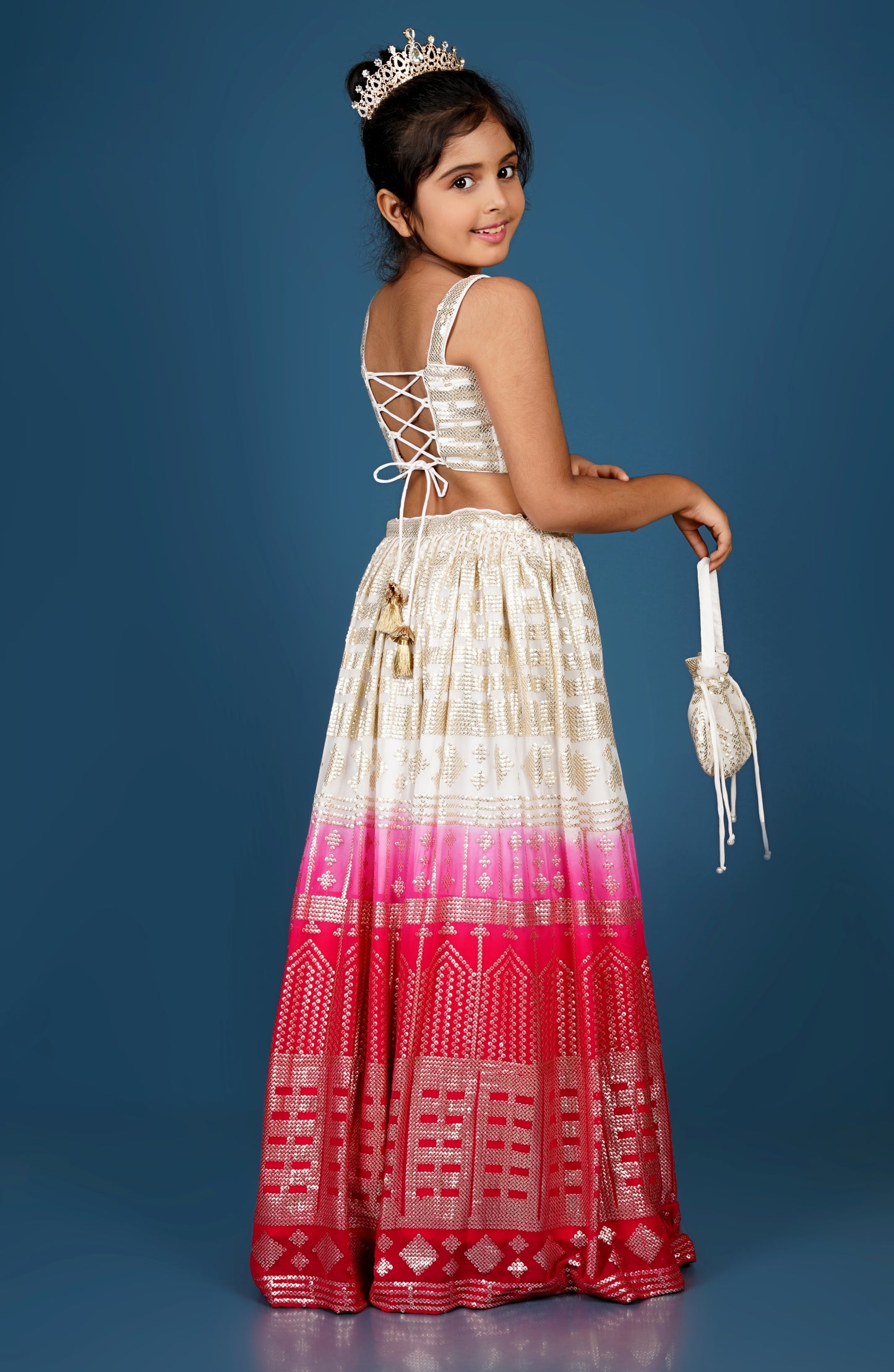 Top and Lehenga with sequins embroidery on it