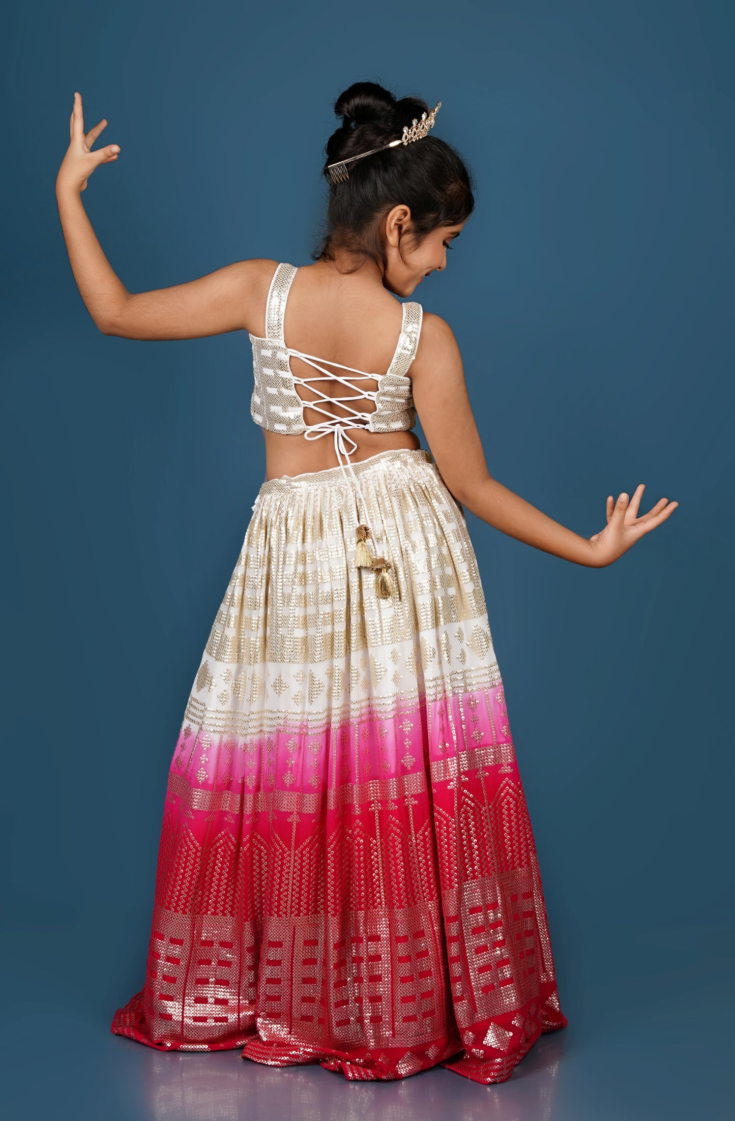 Top and Lehenga with sequins embroidery on it