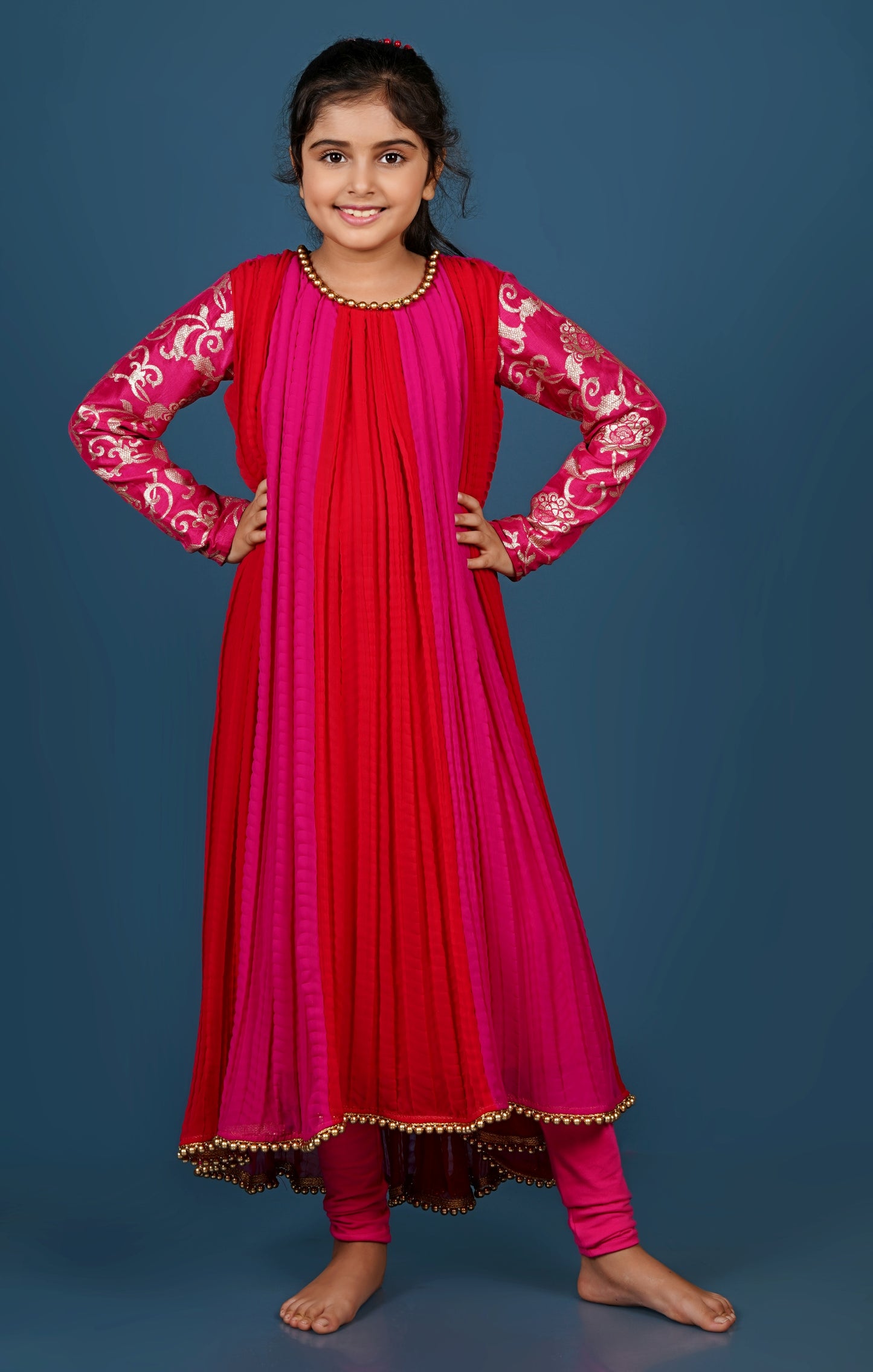 Elegant Crushed Georgette Anarkali with Pearled Hem