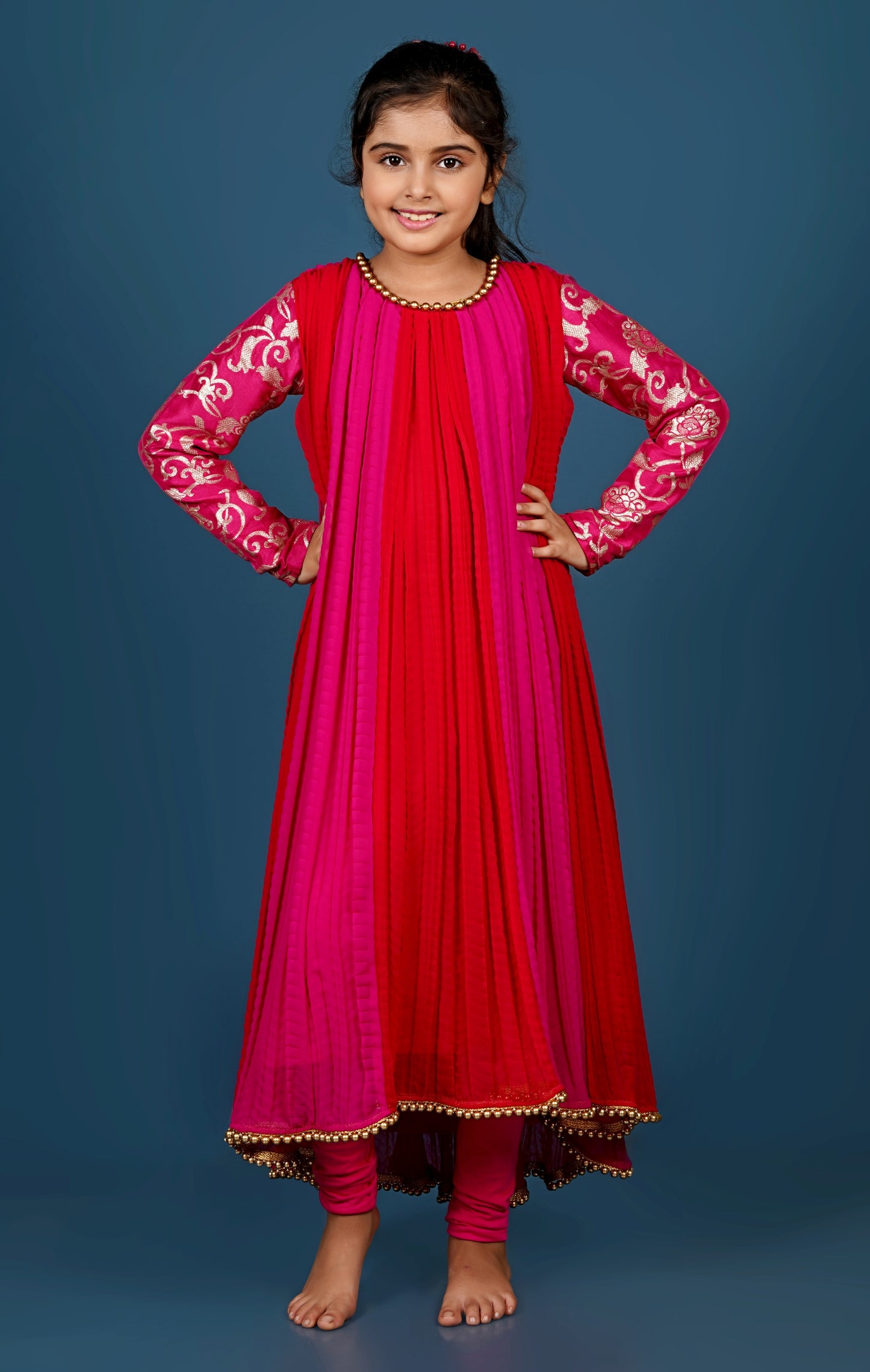 Elegant Crushed Georgette Anarkali with Pearled Hem