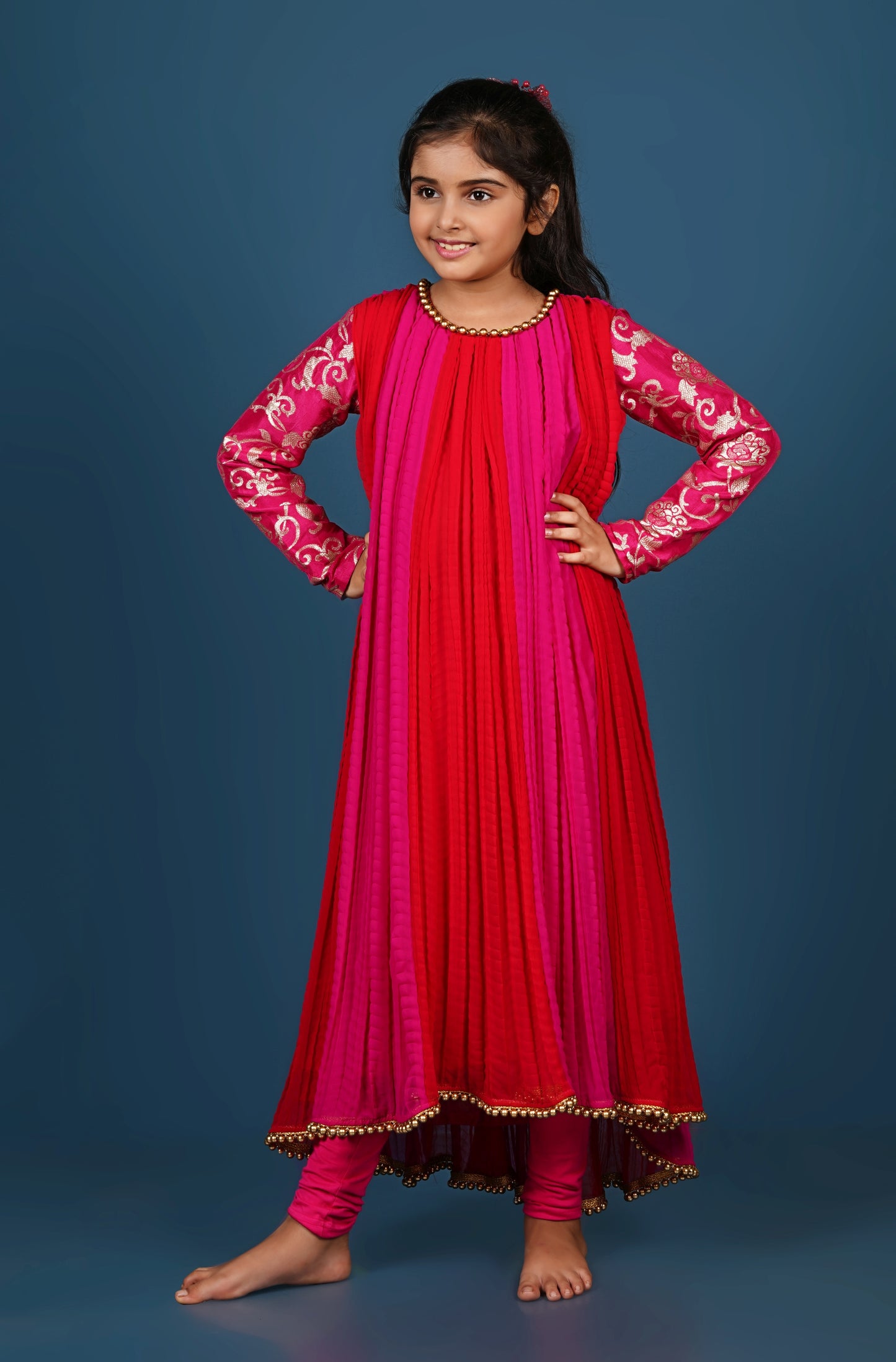 Elegant Crushed Georgette Anarkali with Pearled Hem