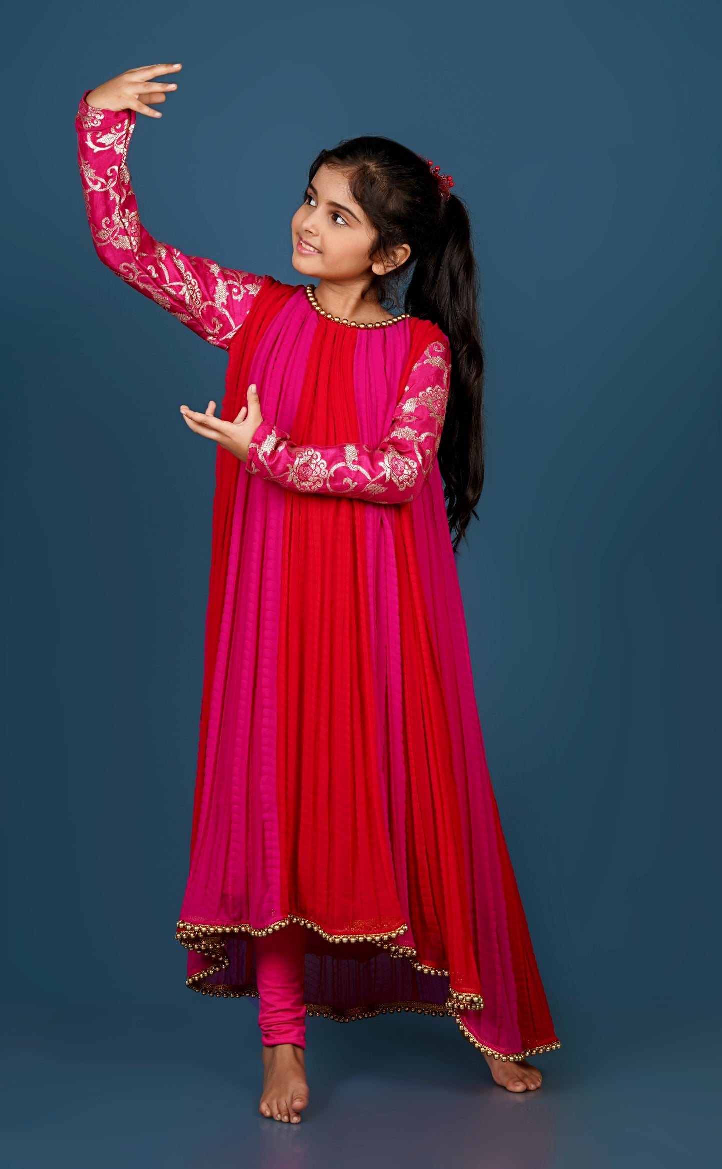 Elegant Crushed Georgette Anarkali with Pearled Hem