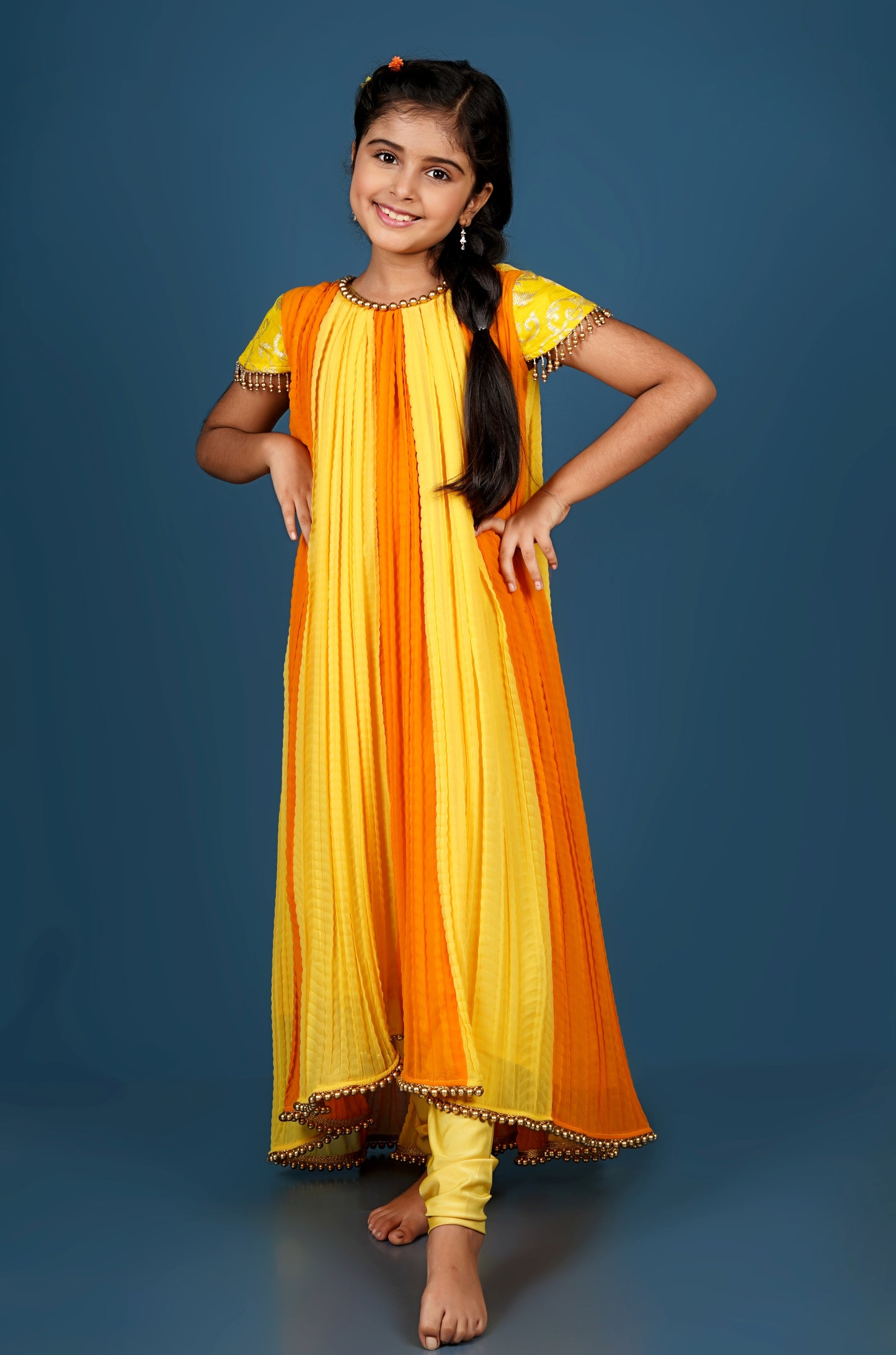 Elegant Crushed Georgette Anarkali with Pearled Hem & Sleeve