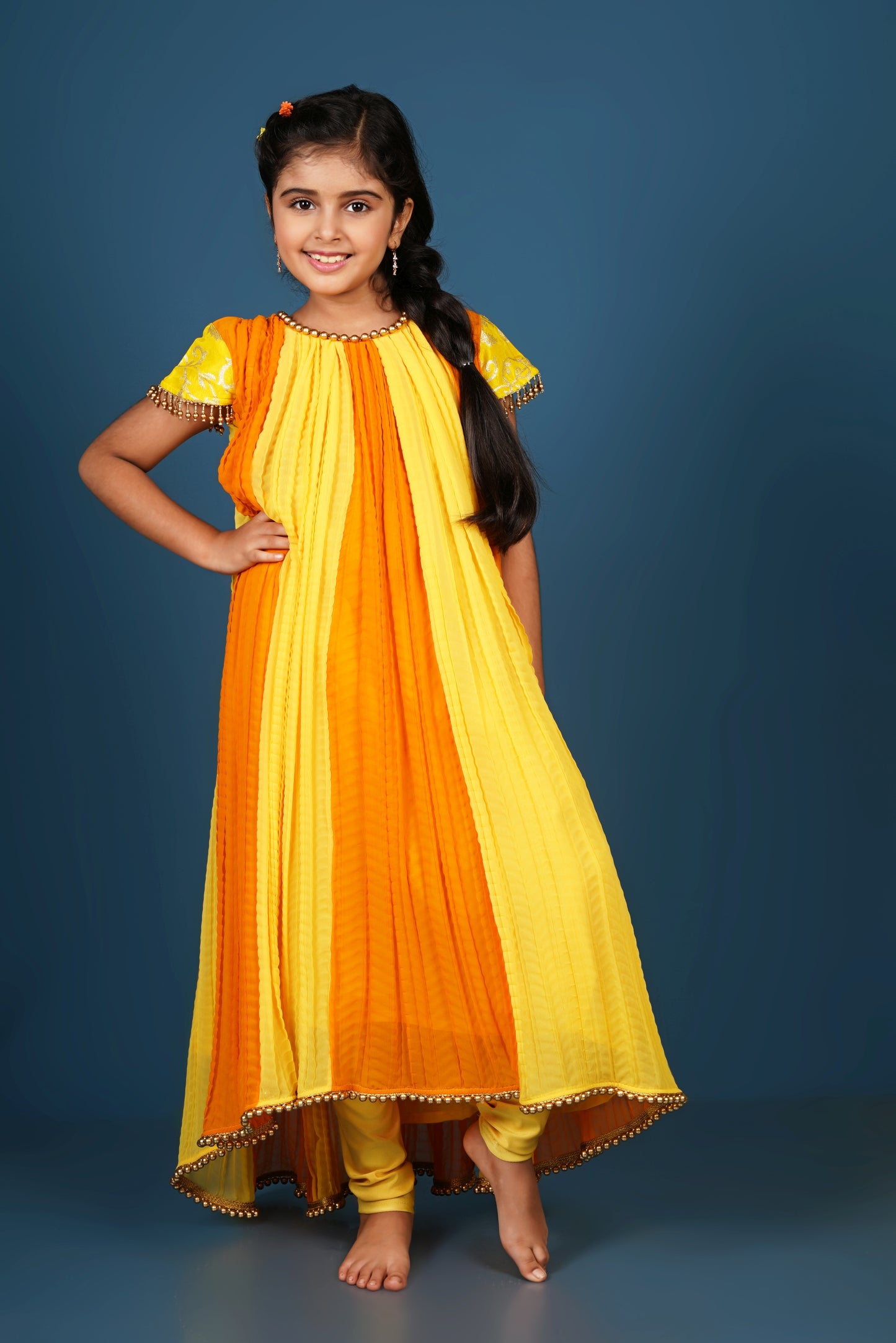 Elegant Crushed Georgette Anarkali with Pearled Hem & Sleeve