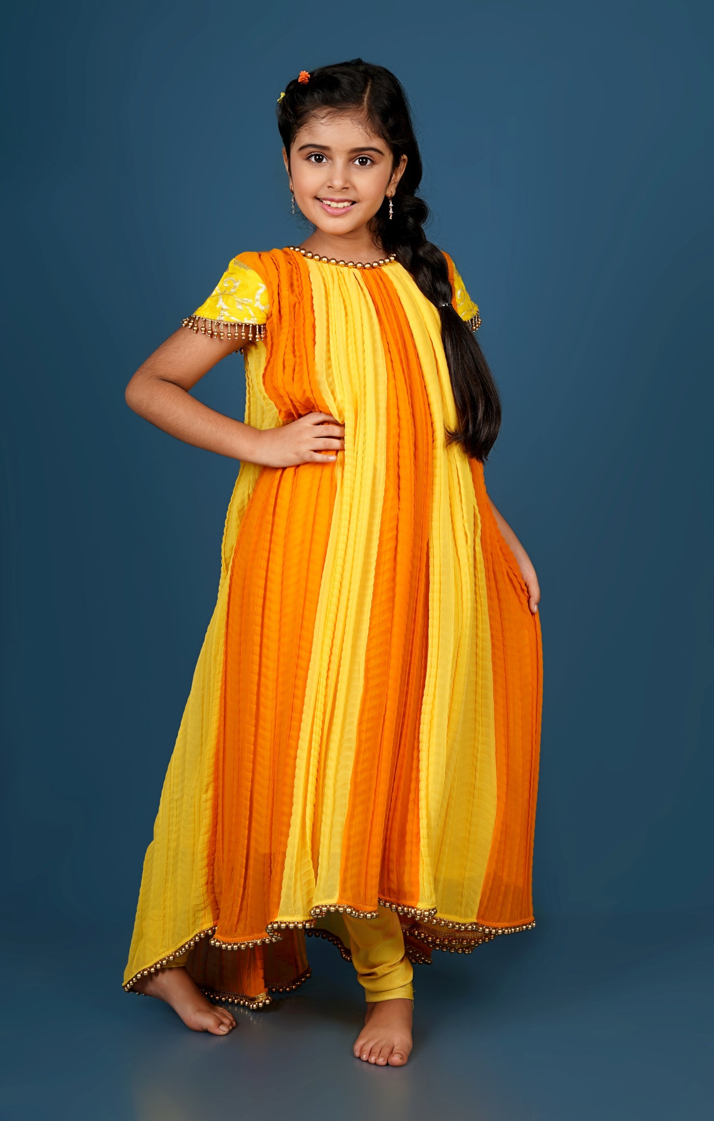 Elegant Crushed Georgette Anarkali with Pearled Hem & Sleeve
