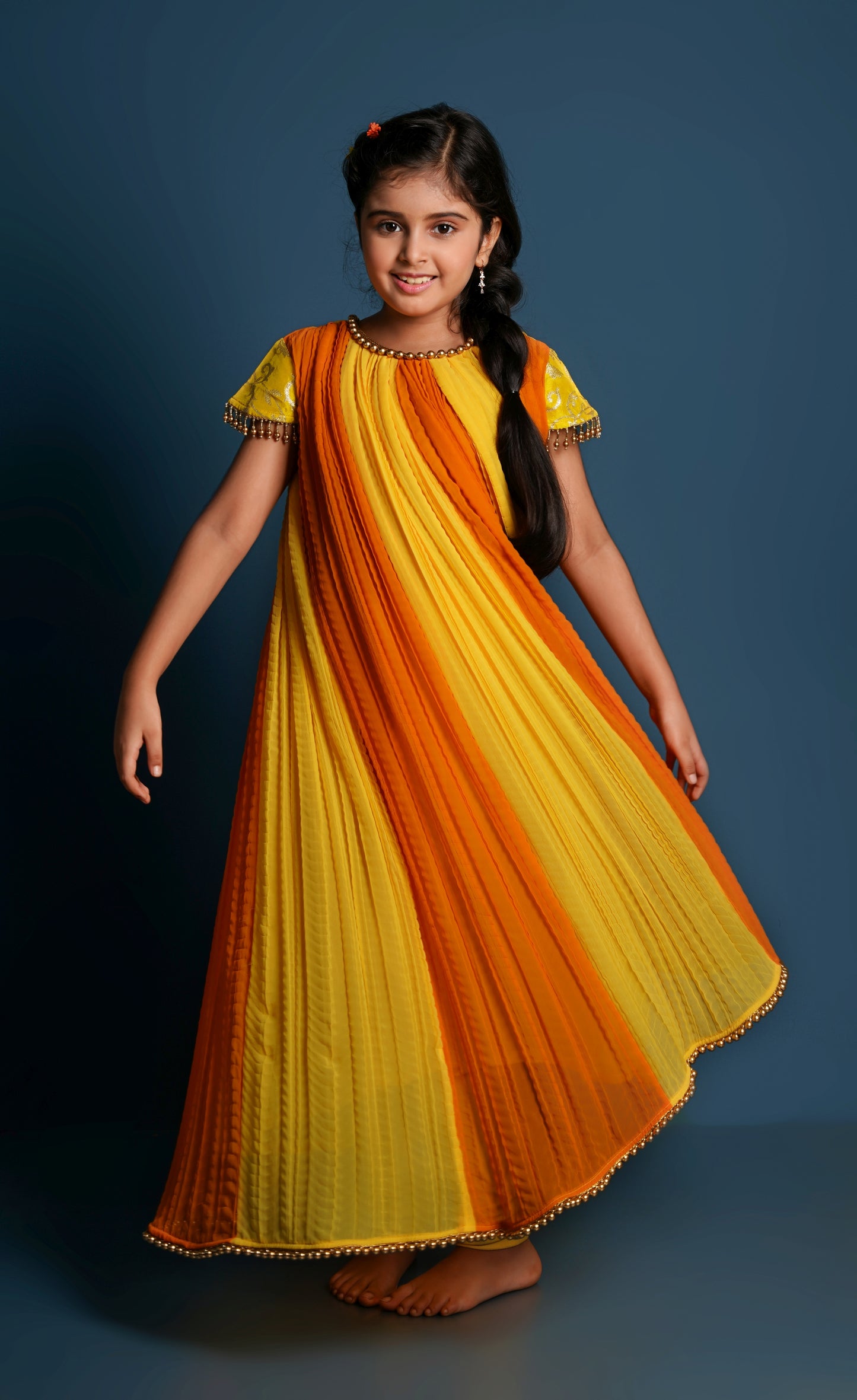 Elegant Crushed Georgette Anarkali with Pearled Hem & Sleeve