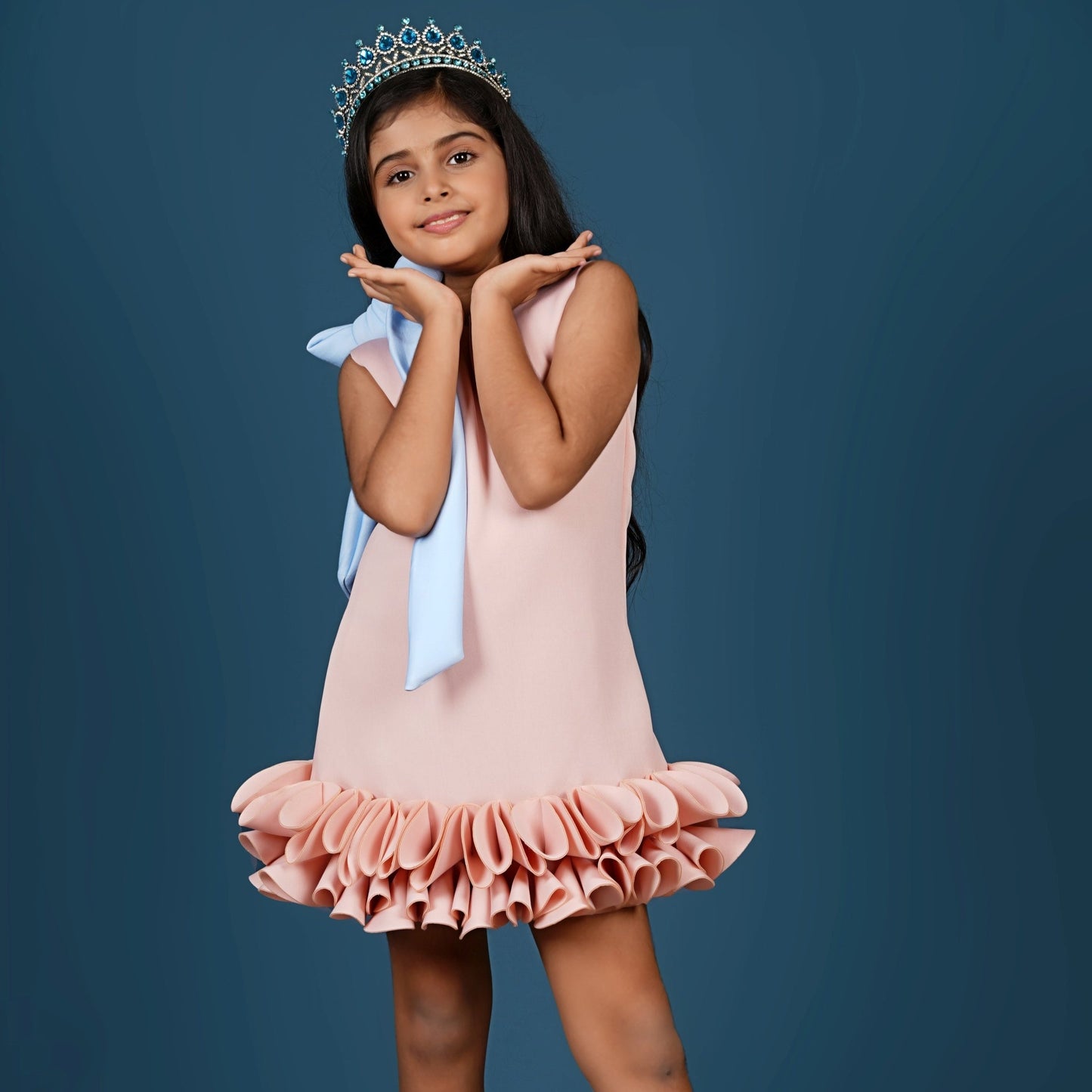 Knot To Tie Bow Enhanced Pleated Ruffle Hem A-Line Dress