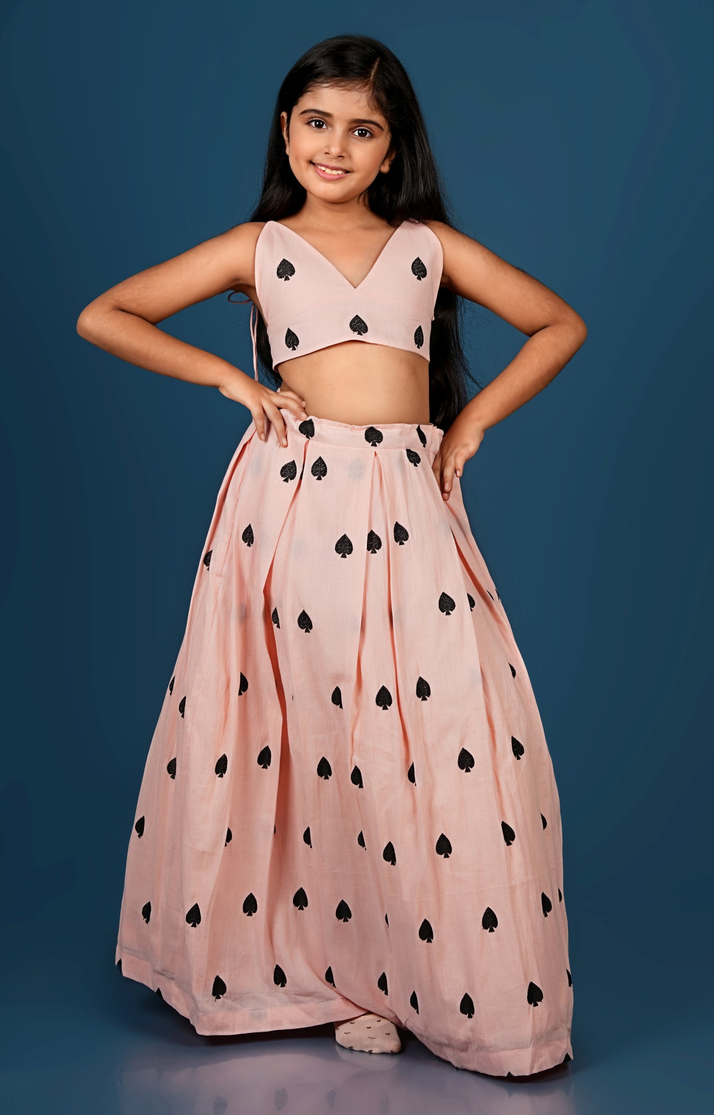 Adorable Peach Spade Embroidered Lehenga Dupatta Set