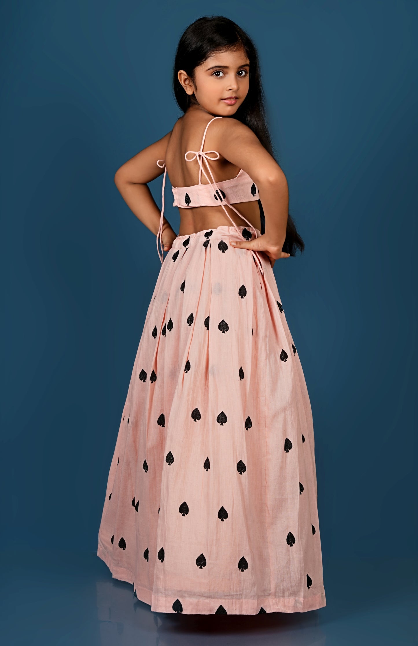 Adorable Peach Spade Embroidered Lehenga Dupatta Set
