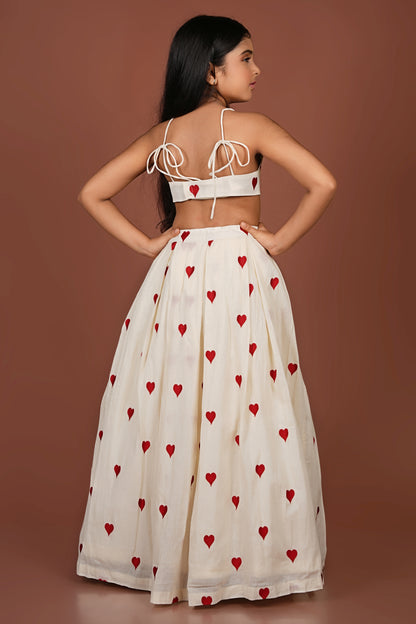 Adorable Embroidered Heart Lehenga Dupatta Set