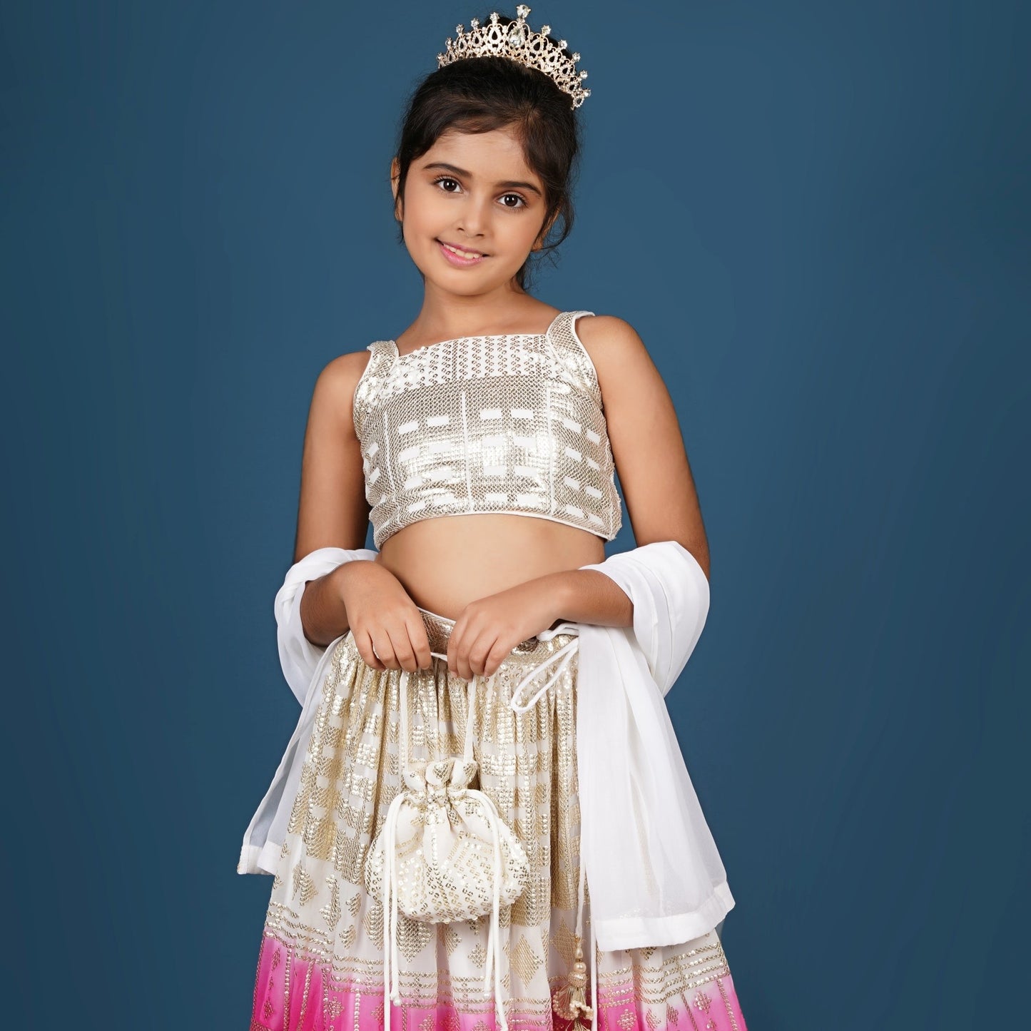 Top and Lehenga with sequins embroidery on it