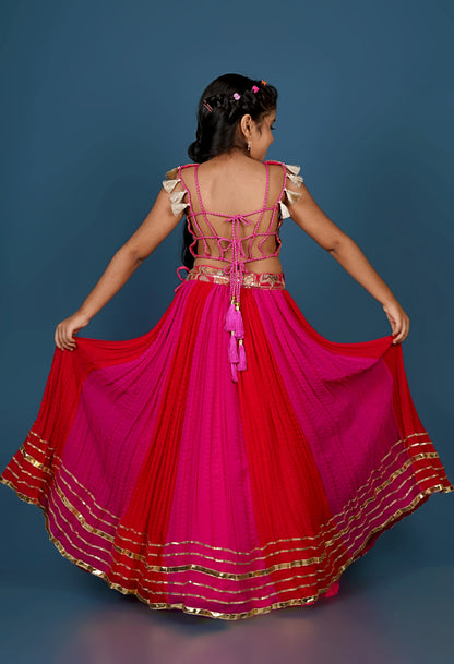 Exquisite Thread Embroidered Top with Dual-Toned Lehenga Dupatta Set.