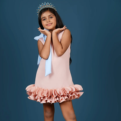 Knot To Tie Bow Enhanced Pleated Ruffle Hem A-Line Dress