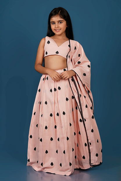 Adorable Peach Spade Embroidered Lehenga Dupatta Set